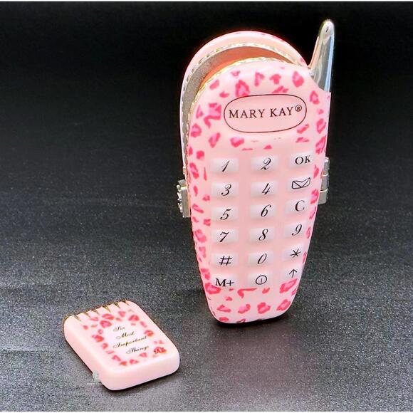 Pink Flip Phone Trinket Box w/ Mini Notepad Trinket Leopard Print •Hinged • Rare - Picture 7 of 7